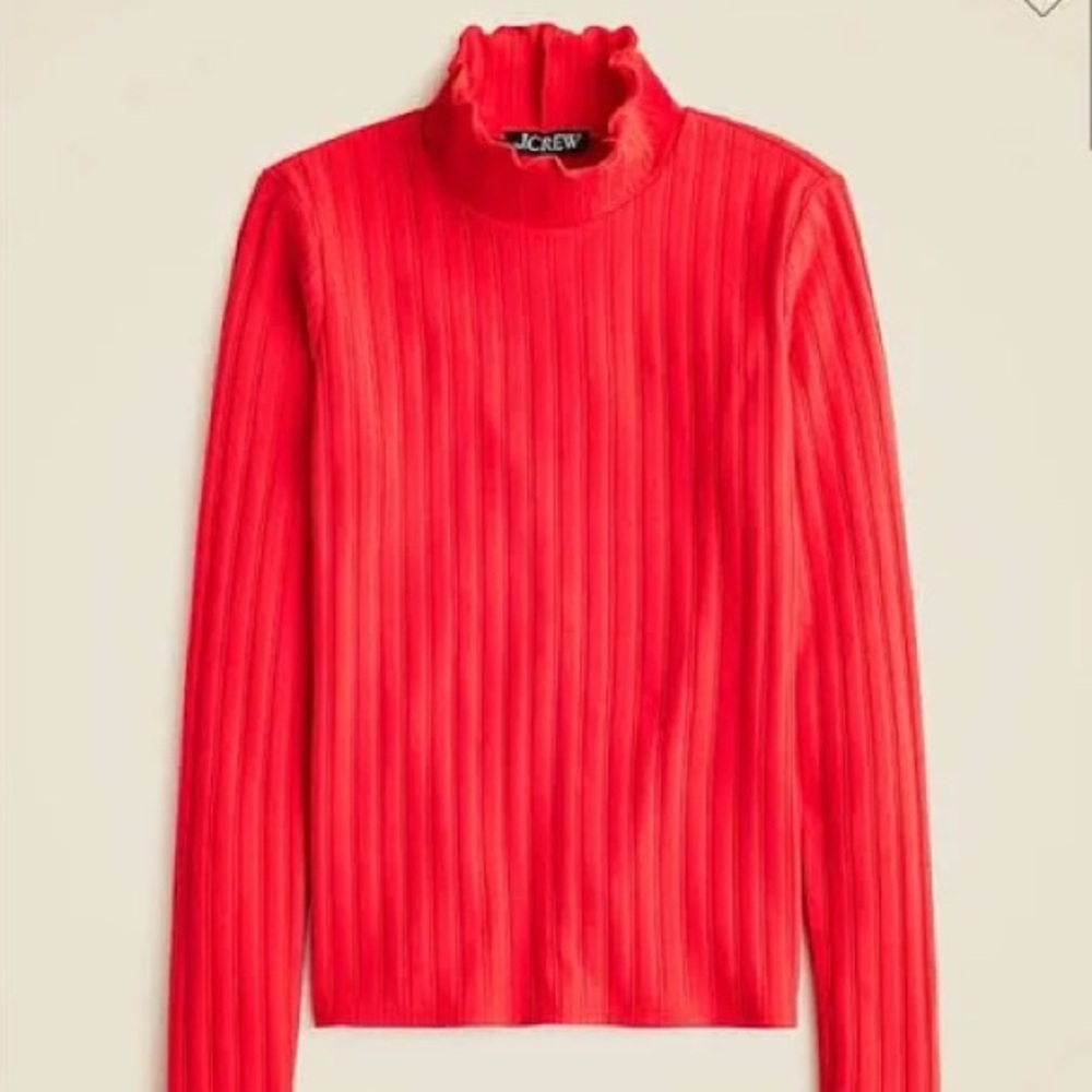 NWOT J.Crew Pointelle Knit Ruffle Hem Turtleneck Red | Women’s Size XL